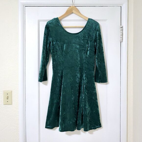 Vintage Zanoni by Jalate Dark Green Velvet Mini Dress S/M 90s Holiday Christmas - Picture 1 of 7